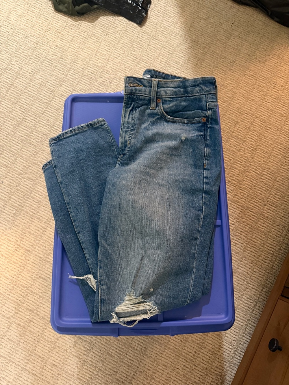 Old Navy Blue Distressed High Rise Straight Jeans